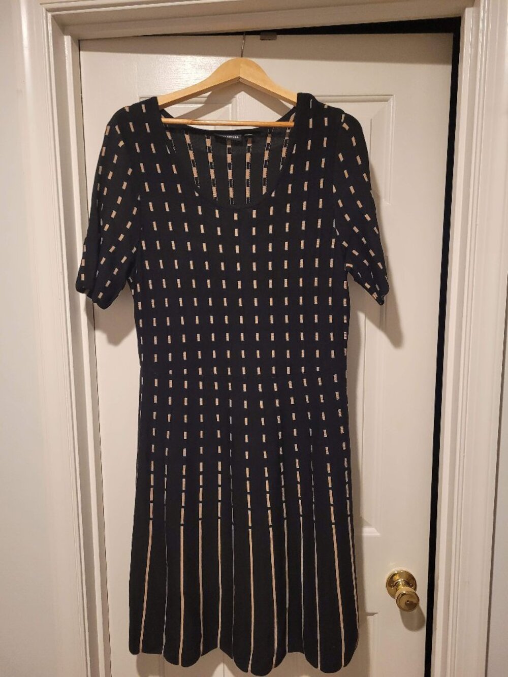 Leonard Black & Gold Geometric Print Midi Dress